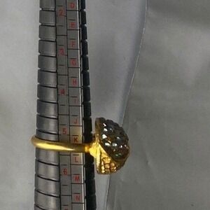 Womens Gold Tone Textured Dome Ring Crystal Accents Size 5.25